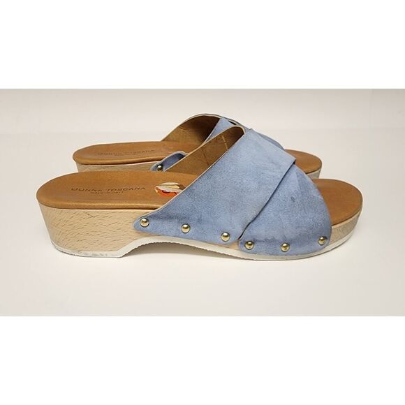 Donna Toscana Women's Baby Blue Suede Wooden Clogs Sandal Casual Shoes Size 9.5 - Picture 5 of 11